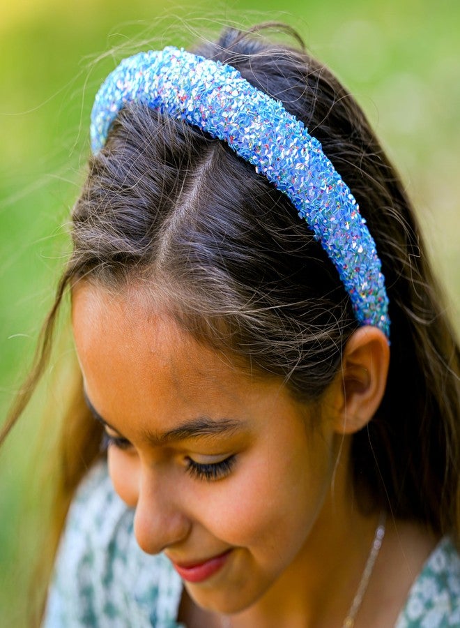 FROG SAC Sequin Headband for Girls, Sparkly Puffy Hair Band for Kids, Padded Toddler Head Bands, Sparkle Girl Hair Accessories (Blue, Child) - Image 3